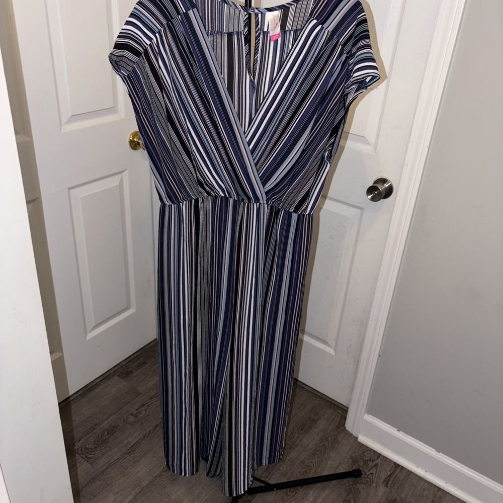 No Boundaries Jumpsuit Jr XL 15/17 No Belt Wide Leg Vertical Stripes Flowy Retro